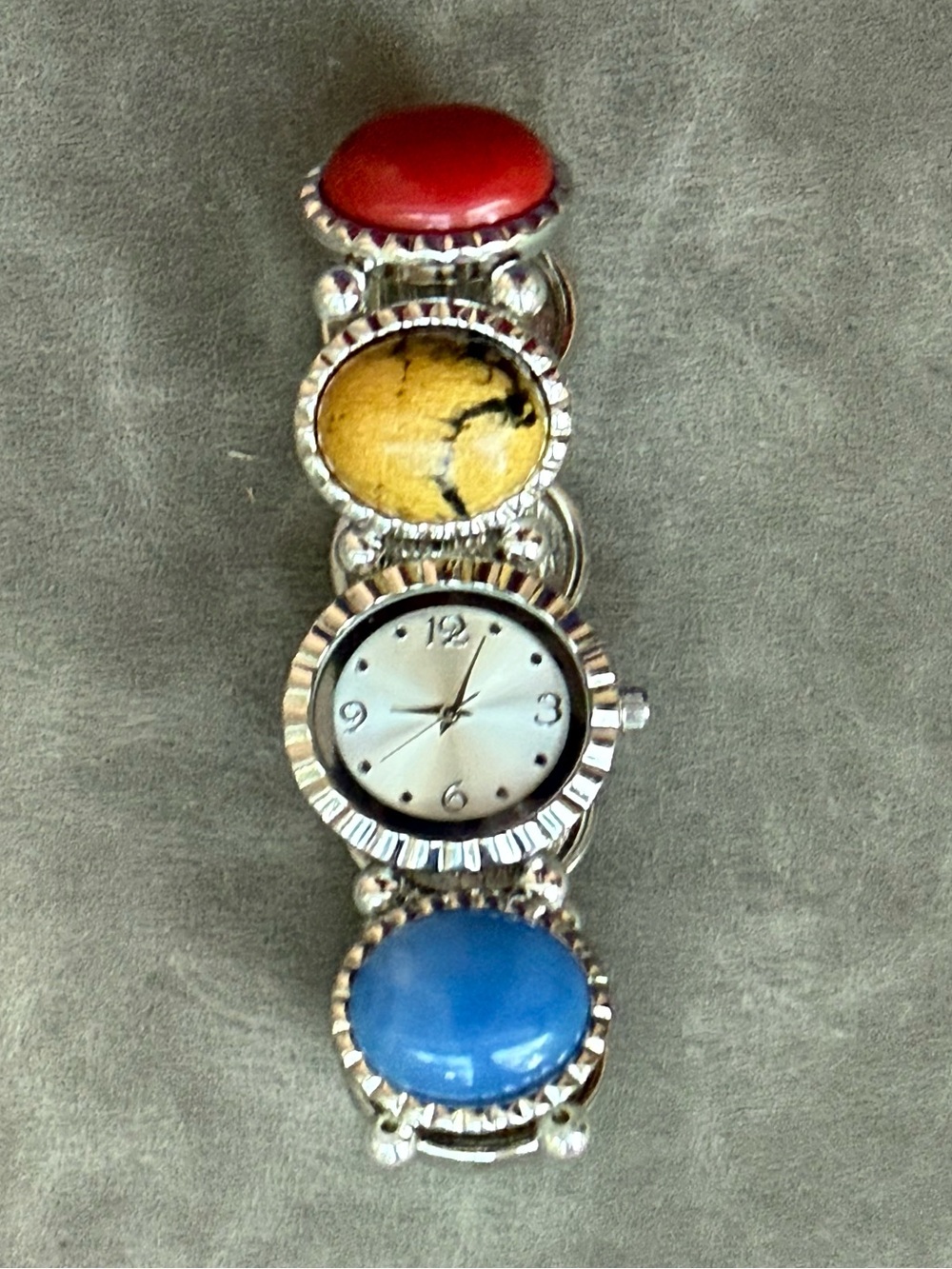 Stretch bracelet silver and stone watch